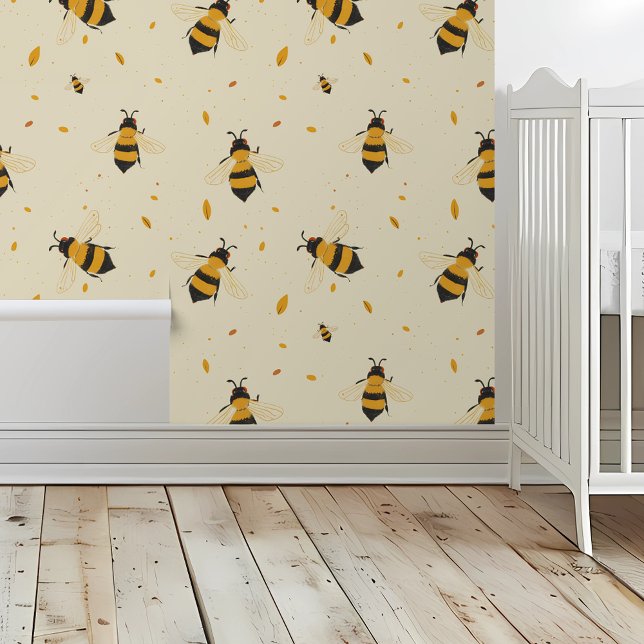 Bee Yellow Bumblebee Kinderkamer Kwekerij Behang (Creator heeft geüpload)
