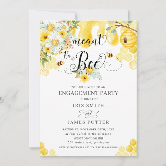 Bee Yellow Floral Honey Bees Verloving Kaart (Voorkant)