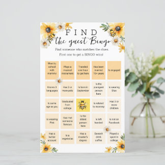 Bee Yellow Flowers Baby shower bingo spel