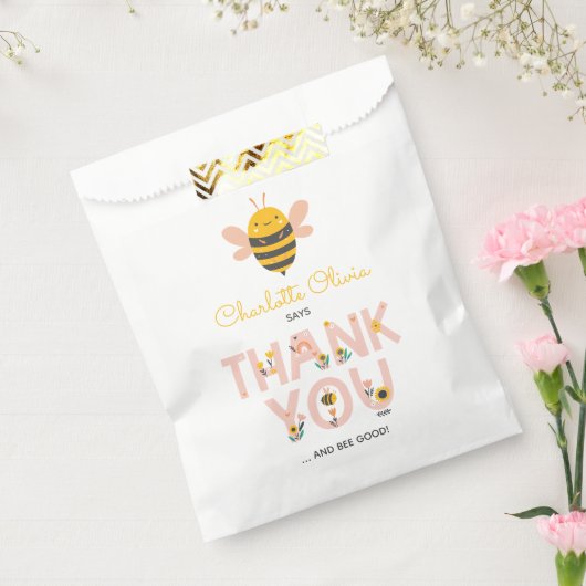 Bee Yellow & Roze Floral ONE Baby's 1ste verjaarda Bedankzakje (Gezegeld)
