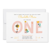 Bee Yellow & Roze Floral ONE Baby's 1ste verjaarda