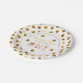 Bee Yellow & Roze Floral ONE Baby's 1ste verjaarda Papieren Bordje (Gekanteld)