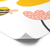 Bee Yellow & Roze Floral ONE Baby's 1ste verjaarda Poster (Hoek)