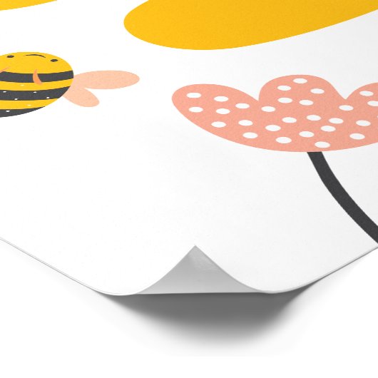 Bee Yellow & Roze Floral ONE Baby's 1ste verjaarda Poster (Hoek)