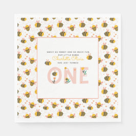 Bee Yellow & Roze Floral ONE Baby's 1ste verjaarda Servet