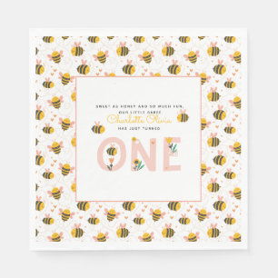 Bee Yellow & Roze Floral ONE Baby's 1ste verjaarda Servet