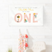 Bee Yellow & Roze Floral ONE Baby's 1ste verjaarda Spandoek (Insitu)