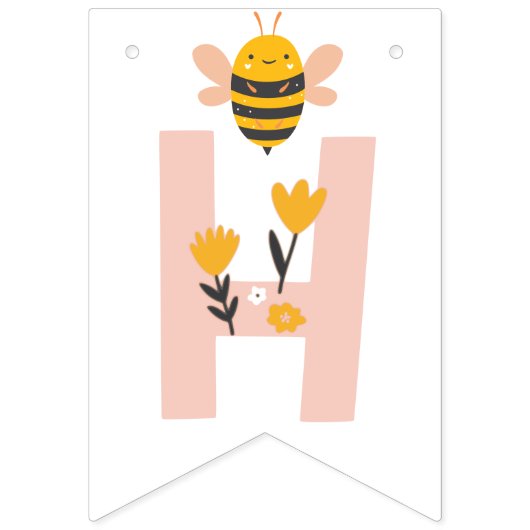 Bee Yellow & Roze Floral ONE Baby's 1ste verjaarda Vlaggetjes (Tweede vlag)