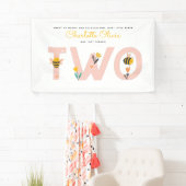 Bee Yellow & Roze Floral TWEE Baby's tweede verjaa Spandoek (Insitu)