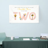 Bee Yellow & Roze Floral TWEE Baby's tweede verjaa Spandoek (Beurs)