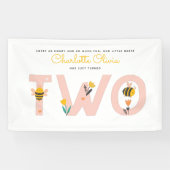 Bee Yellow & Roze Floral TWEE Baby's tweede verjaa Spandoek (Horizontaal)