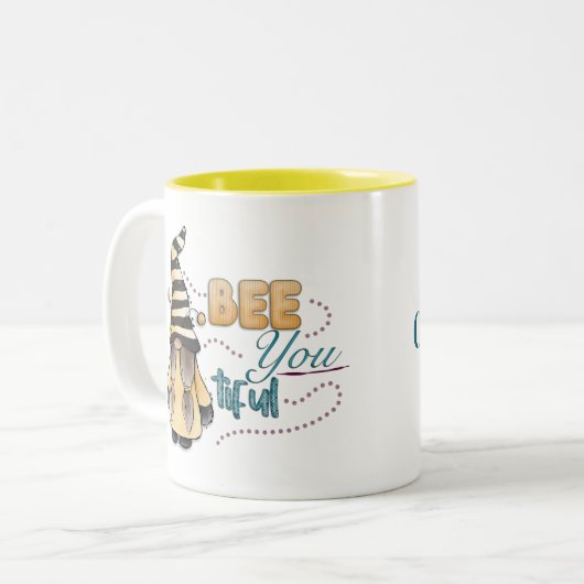 Bee You-tiful grillige Waterverf Gnome Gonk Tweekleurige Koffiemok (Voorkant links)