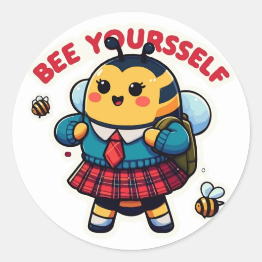 Bee Yourself - Schattigee bij Terug naar school Ronde Sticker (Voorkant)