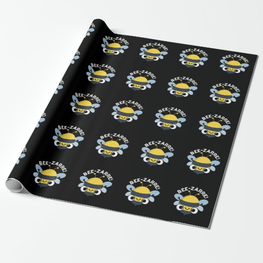 Bee-zarre Funny Bizarre Bee Pun Dark BG Cadeaupapier (Uitgerold)