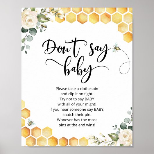 Bee zegt geen baby baby shower game poster (Voorkant)