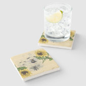  Bee Zonnebloem Cream Natuur Stone Onderzetter (Zijkant)