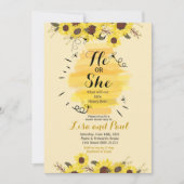 Bee Zonnebloem Geel Geslacht Onthulling Uitnodigin Kaart (Voorkant)