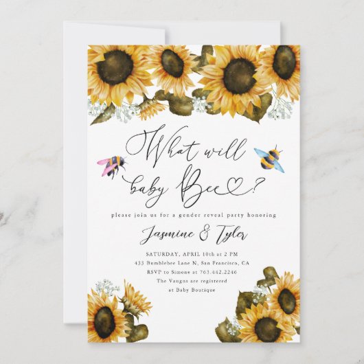 Bee Zonnebloem Geslacht Onthullen Partij Kaart (Voorkant)