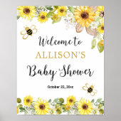 Bee zonnebloemen geel baby shower Welkomstbord Poster (Voorkant)