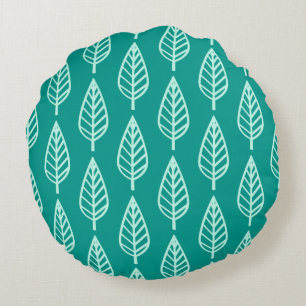 Beech blad patroon - Pauw en aqua Rond Kussen
