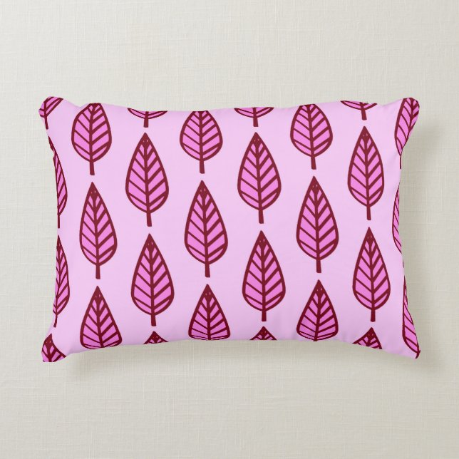 Beech blad patroon - roze en bordeauxrood accent kussen (Voorkant)