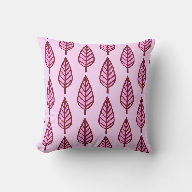 Beech blad patroon - roze en bordeauxrood kussen (Voorkant)