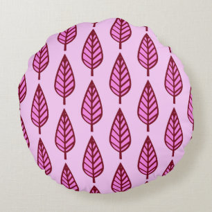 Beech blad patroon - roze en bordeauxrood rond kussen