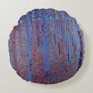 Beech Forest van Gustav Klimt,  Art Nouveau Rond Kussen