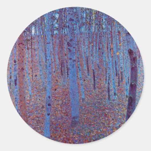 Beech Forest van Gustav Klimt, Art Nouveau Ronde Sticker (Voorkant)