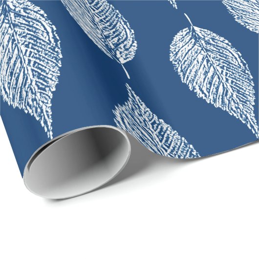 Beech Leaf Chalk Print, Cobalt Blue en White Cadeaupapier (Rol Hoek)