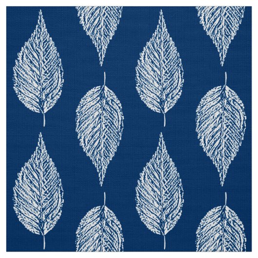Beech Leaf Chalk Print, Cobalt Blue en White Stof (Swatch)