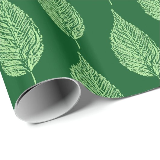 Beech Leaf Chalk Print, Deep Emerald Green Cadeaupapier (Rol Hoek)