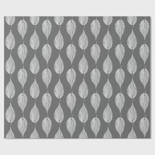 Beech Leaf Chalk Print, grijs / grijs en wit Cadeaupapier (Vlak)