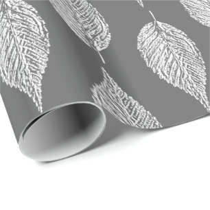 Beech Leaf Chalk Print, grijs / grijs en wit Cadeaupapier