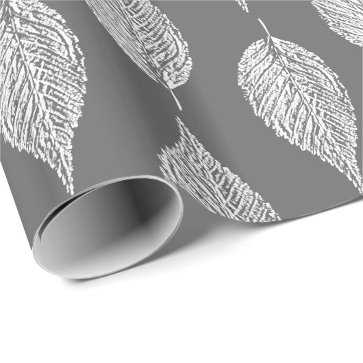 Beech Leaf Chalk Print, grijs / grijs en wit Cadeaupapier (Rol Hoek)