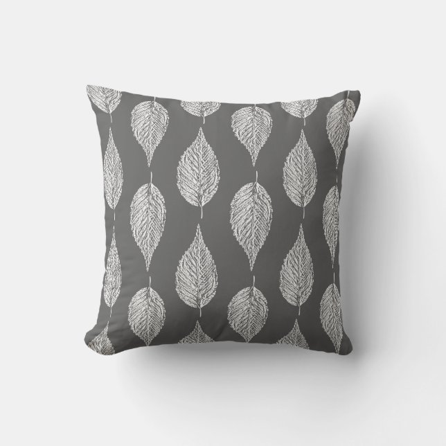 Beech Leaf Chalk Print, grijs / grijs en wit Kussen (Voorkant)