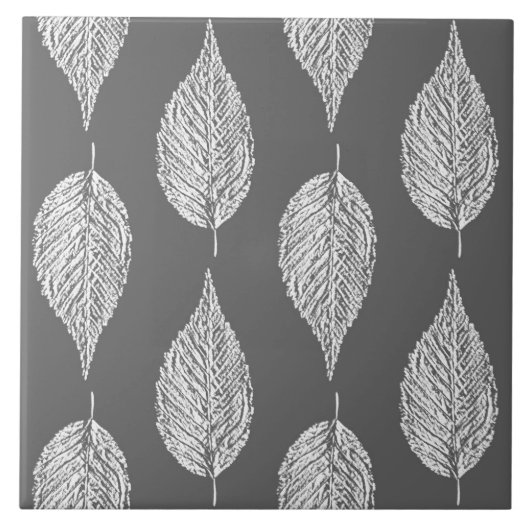 Beech Leaf Chalk Print, grijs / grijs en wit Tegeltje (Voorkant)