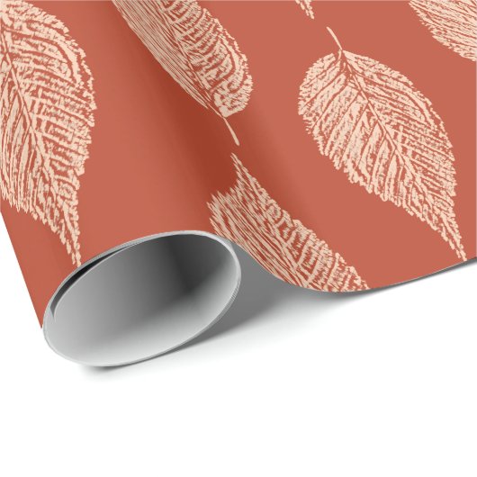 Beech Leaf Chalk Print, Mandarijns Oranje Cadeaupapier (Rol Hoek)