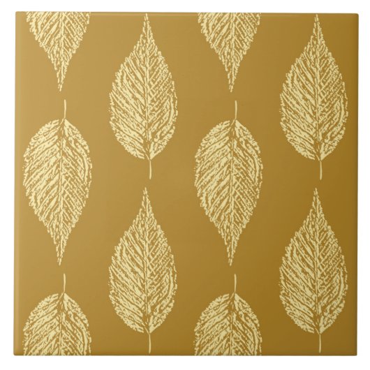 Beech Leaf Chalk Print, Mustard Yellow / Gold Tegeltje (Voorkant)