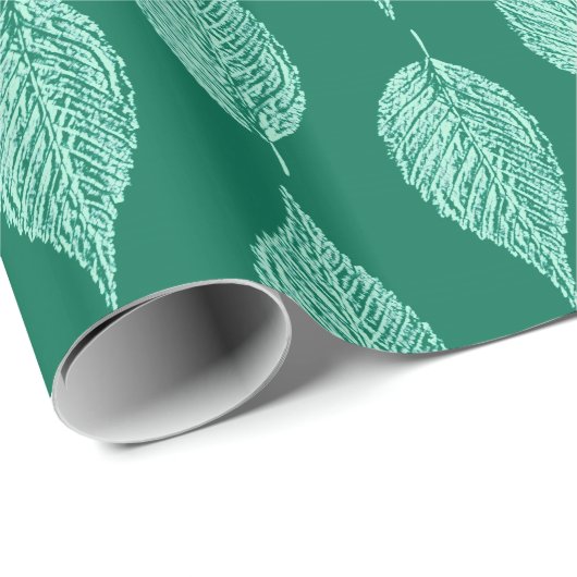 Beech Leaf Chalk Print, Turquoise en Aqua Cadeaupapier (Rol Hoek)