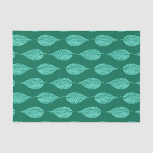 Beech Leaf Chalk Print, Turquoise en Aqua Tissuepapier (Voorkant)