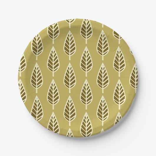 Beech leaf-patroon - Camel tan en bruin Papieren Bordje (Voorkant)