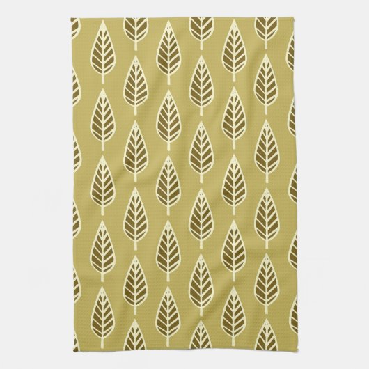 Beech leaf-patroon - Camel tan en bruin Theedoek (Verticaal)