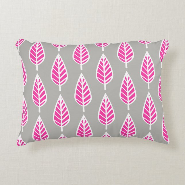 Beech leaf-patroon - Fuchsia roze en zilver Accent Kussen (Voorkant)