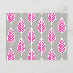 Beech leaf-patroon - Fuchsia roze en zilver Briefkaart