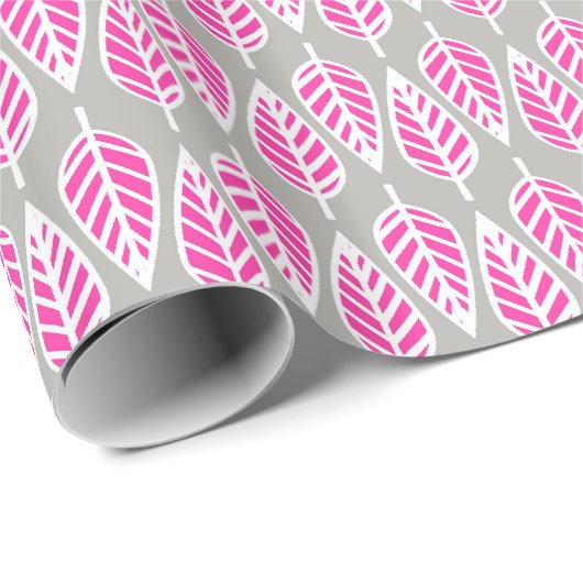 Beech leaf-patroon - Fuchsia roze en zilver Cadeaupapier (Rol Hoek)