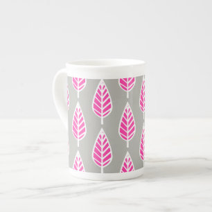 Beech leaf-patroon - Fuchsia roze en zilver Porselein Kop