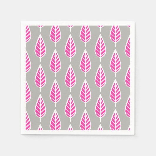 Beech leaf-patroon - Fuchsia roze en zilver Servetten (Voorkant)