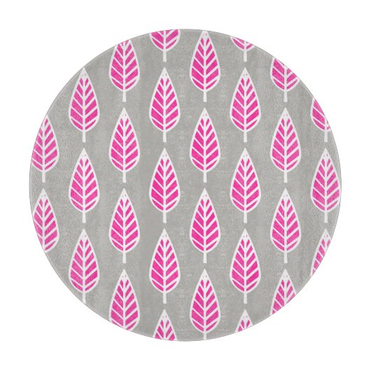 Beech leaf-patroon - Fuchsia roze en zilver Snijplank (Voorkant)