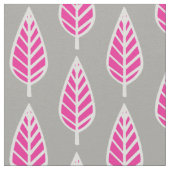 Beech leaf-patroon - Fuchsia roze en zilver Stof (Close Up)